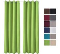 Beautissu Lot de 2 Rideaux thermiques Vert uni opaque à oeillet Amelie - 140x245 cm - Rideaux occultants isolant uni à anneaux