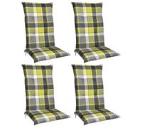 Beautissu Lot de 4 coussins pour fauteuils à dossier haut 120 x 50 cm, rembourrage vert à carreaux