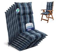 Beautissu Lot de 7 Premium Coussin Chaise Dossier Haut Coussin Exterieur Jardin 120x50x7cm Matelas épais Fait en UE Matériel Robuste 200g/m² Résistance UV HighLux HL Bleu-Blanc carré