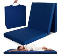 Beautissu Matelas d'appoint pliable Adulte Campix - 80x195 cm Bleu foncé - Chauffeuse convertible - Lit futon pliant d'invité