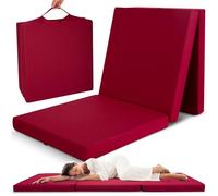Beautissu Matelas d'appoint pliable Adulte Campix - 80x195cm Rouge foncé - Chauffeuse convertible - Lit futon pliant d'invité