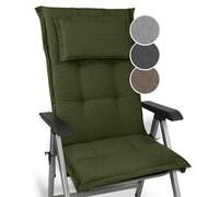 Beautissu Premium Coussin Chaise Dossier Haut extérieur Jardin Matelas Fait | 120x52x7cm vert foncé matériel robuste résistance UV en UE épais rembourrage galette HighLux HL