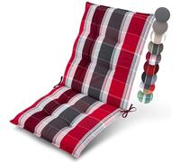 Beautissu Premium Coussin Chaise Jardin Dossier Bas avec Sangles Fixation | 100x50cm rouge anthracite rayé 8cm épaisseur tissu robuste antidérapant résistance aux UV fauteuil rembourrage galette Sun-NL