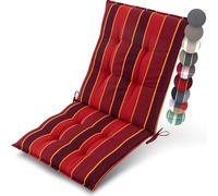 Beautissu Premium Coussin Chaise Jardin Dossier Bas avec Sangles Fixation | 100x50cm rouge rayé 8cm épaisseur tissu robuste antidérapant résistance aux UV fauteuil rembourrage extérieur galette Sun-NL