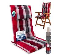 Beautissu Premium Coussin Chaise Jardin Dossier Haut 120x50 cm Sun-HL - 8 cm Épaisseur Tissu Robuste Antidérapant & Résistance aux UV - Coussin Fauteuil avec Sangles Fixation Rouge Anthracite