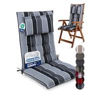 Beautissu Premium Coussin Chaise Jardin Dossier Haut 120x50 cm Sun-HL - 8 cm Épaisseur Tissu Robuste Antidérapant & Résistance aux UV - Coussin Fauteuil avec Sangles Fixation Anthracite