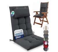 Beautissu Premium Coussin Chaise Jardin Dossier Haut avec Sangles épaisseur | 120x50cm anthracite 8cm tissu robuste antidérapant résistance UV fauteuil fixation lot appuie-tête assise extérieur Sun-HL