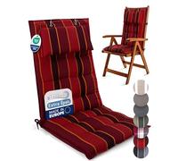 Beautissu Premium Coussin Chaise Jardin Dossier Haut avec Sangles épaisseur | 120x50cm rouge 8cm tissu robuste antidérapant résistance UV fauteuil fixation lot appuie-tête assise extérieur Sun-HL