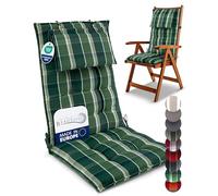 Beautissu Premium Coussin Chaise Jardin Dossier Haut Tissu Robuste Sangles | Set de 4 120x50cm vert à carreaux 8cm épaisseur fauteuil avec sangles fixation Antidérapant Résistance appui-tête Sun-HL