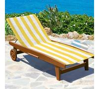 Beautissu Serviette pour transat 100% Coton avec Capuche antidérapante rayé | 75x200cm jaune 15cm bain de soleil jardin piscine plage douce absorbante Housse drap Cassis