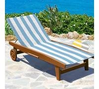 Beautissu Serviette pour Transat 75x200 cm Cassis - 100% Coton, Serviette Bain de Soleil avec Capuche Antidérapante 15 cm, Housse Transat Jardin Piscine ou Plage, Douce et Absorbante, Bleu Rayé