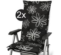 Beautissu Set de 2 Coussin Fauteuil Jardin Haut Dossier antidérapant | 120x50cm 6cm épaisseur noir avec fleurs matelas assise chaise Résistant motif Flores