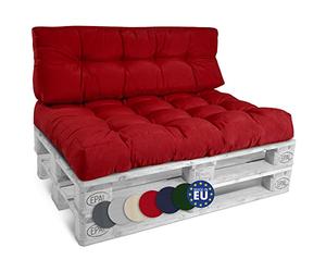 Beautissu Set de 2 coussin palette pour salon lounge jardin outdoor assise | 1x assise 120x80cm & 1x dossier canapé 120x40cm rouge extérieur & intérieur euro banquette Style
