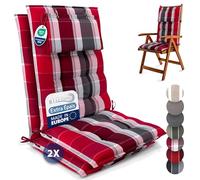 Beautissu Set de 2 Premium Coussin Chaise Jardin Dossier Haut 120x50 cm Sun-HL - 8 cm Épaisseur Tissu Robuste Antidérapant & Résistance aux UV - Coussin Fauteuil avec Sangles Fixation Rouge Anthracite