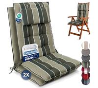 Beautissu Set de 2 Premium Coussin Chaise Jardin Dossier Haut 120x50 cm Sun-HL - 8 cm Épaisseur Tissu Robuste Antidérapant & Résistance aux UV - Coussin Fauteuil avec Sangles Fixation Vert