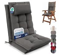 Beautissu Set de 2 Premium Coussin Chaise Jardin Dossier Haut 120x50 cm Sun-HL - 8 cm Épaisseur Tissu Robuste Antidérapant & Résistance aux UV - Coussin Fauteuil avec Sangles Fixation Taupe