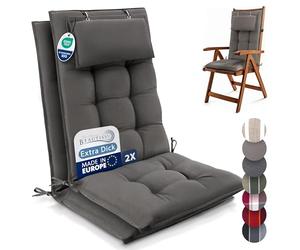 Beautissu Set de 2 Premium Coussin Chaise Jardin Dossier Haut 120x50 cm Sun-HL - 8 cm Épaisseur Tissu Robuste Antidérapant & Résistance aux UV - Coussin Fauteuil avec Sangles Fixation Taupe