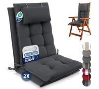 Beautissu Set de 2 Premium Coussin Chaise Jardin Dossier Haut avec Sangles | 120x50cm anthracite 8cm épaisseur tissu robuste antidérapant résistance aux UV fauteuil Fixation appui-tête extérieur Sun-HL