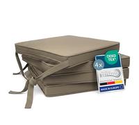 Beautissu Set de 4 Coussin de Chaise d'Intérieur 45x40 cm Loft SK - Galette de Chaise déhoussable et Lavable avec Bandes de Fixation Coussin d'assise Exterieur Jardin Coussin Taupe