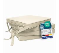 Beautissu Set de 4 Coussin de Chaise d'Intérieur 45x40 cm Loft SK - Galette de Chaise déhoussable et Lavable avec Bandes de Fixation Coussin d'assise Exterieur Jardin Coussin Nature