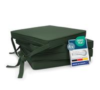 Beautissu Set de 4 Coussin de Chaise d'intérieur déhoussable et Lavable | 45x40cm vert foncé galette avec bandes de fixation d'assise extérieur jardin rembourrage liens cuisine antidérapant Loft SK