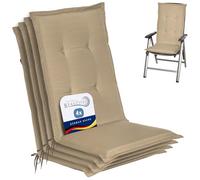 Beautissu Set de 4 Coussin Haut Dossier pour Chaise Fauteuil Jardin Extra | 120x50cm nature 6cm rembourrage doux et résistant à la lumière UV confortable assise Exterieur siège mobilier galette Loft HL