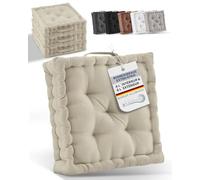 Beautissu Set de 4 Coussins de Sol d'assise en Coton avec poignée | 40x40cm épais 8cm 100% lin matelas chaise intérieur extérieur jardin galette Mila