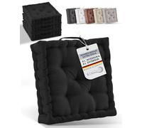 Beautissu Set de 4 Coussins de Sol d'assise Matelas 100% Coton extérieur | 50x50cm épais 8cm noir 100% coussin de chaise poignée de transport intérieur & Beauitssu méditation galette Mila