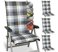 Beautissu Set de 4 Matelas Coussin Chaise Fauteuil Haut Dossier résistants | 120x50cm bleu 6cm épaisseur confortable jardin terrasse balcon antidérapant carreaux Sunny BK