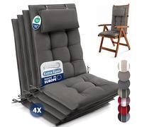 Beautissu Set de 4 Premium Coussin Chaise Jardin Dossier Haut 120x50 cm Sun-HL - 8 cm Épaisseur Tissu Robuste Antidérapant & Résistance aux UV - Coussin Fauteuil avec Sangles Fixation Taupe