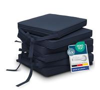 Beautissu Set de 6 Coussin de Chaise déhoussable Lavable avec Bandes Assise | 45x40cm bleu foncé galette de d'intérieur d' exterieur jardin Fixation antidérapant rembourrage Loft SK