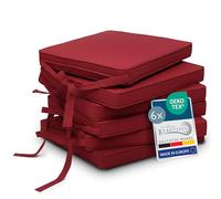 Beautissu Set de 6 Coussin de Chaise d'intérieur Galette déhoussable Assise | 45x40cm Rouge avec bandes de fixation d' exterieur jardin Lavable rembourrage cuisine antidérapante ronde Loft SK