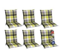 Beautissu Lot de 6 coussins Sunny GR à dossier bas 100 x 50 cm, vert à carreaux