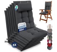 Beautissu Set de 6 Premium Coussin Chaise Jardin Dossier Haut avec Sangles | 120x50cm anthracite 8cm épaisseur tissu robuste antidérapant résistance aux UV fauteuil Fixation appui-tête extérieur Sun-HL