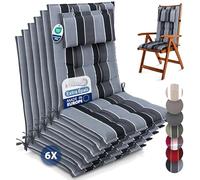 Beautissu Set de 6 Premium Coussin Chaise Jardin Dossier Haut avec Sangles | 120x50cm anthracite 8cm épaisseur tissu robuste antidérapant résistance aux UV fauteuil Fixation appui-tête extérieur Sun-HL