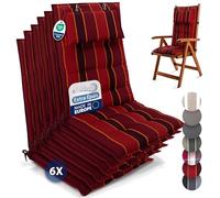 Beautissu Set de 6 Premium Coussin Chaise Jardin Dossier Haut avec Sangles | 120x50cm rouge 8cm épaisseur tissu robuste antidérapant résistance aux UV fauteuil Fixation appui-tête rembourrage Sun-HL