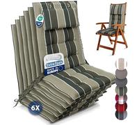 Beautissu Set de 6 Premium Coussin Chaise Jardin Dossier Haut avec Sangles | 120x50cm vert 8cm épaisseur tissu robuste antidérapant résistance aux UV fauteuil Fixation appui-tête extérieur Sun-HL