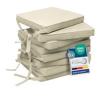 Beautissu Set de 8 Coussin de Chaise d'intérieur Galette déhoussable Assise | 45x40cm Nature avec bandes de fixation d' exterieur jardin Lavable rembourrage cuisine antidérapante ronde Loft SK