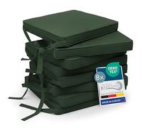 Beautissu Set de 8 Coussin de Chaise d'intérieur Galette déhoussable Assise | 45x40cm Vert Foncé avec bandes de fixation d' exterieur jardin Lavable rembourrage cuisine antidérapante ronde Loft SK