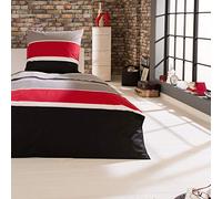 Beautissu Set de Parure de lit en Coton avec Fermeture éclair Housse taie | 155x220cm de couette d'oreiller 80x80cm housses d'été rayé pièces linge personnes Delia