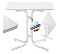 Beautissu Table bistrot carrée Exterieur Pliante et Stable Style Parisien | 80x80cm blanc acier antirouille pour balcon jardin ou terrasse restaurant bar mobilier Bistroni
