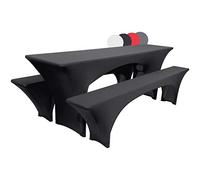 Beautissu Victoria Housse Stretch élastique pour Table de Brasserie 220x70cm + 2 Housses de Banc 220x25cm - Noir