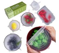 BEAUTLOHAS. Lot de 6 couvercles extensibles en silicone - Extensibles et réutilisables - Différentes tailles - Couvercles frais - Couvercle extensible pour bols, tasses, canettes, fruits (transparent)