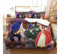 Beauty And The Beast Housse De Couette D Imprim¿¿ Cartoon Role - Parure De Lit Microfibreavec Fermeture ¿¿Clair, Housse Couette Imprim¿¿ Avec Taies D'ore