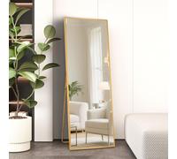 Beauty4U Miroir pleine longueur 140 x 50 cm, sur pied, suspendu ou appuyé, grand miroir de sol avec cadre en alliage d'aluminium doré pour salon ou chambre à coucher