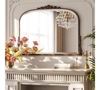 BEAUTYPEAK Miroir mural avec arc de 90 x 67 cm, miroir ovale baroque avec cadre en cuivre, miroir mural vintage incassable, grand miroir décoratif pour salon, salle de bain, couloir