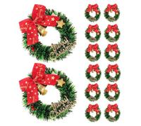 Beavorty 16 Pièces Décoration Miniature en Plastique et Tissu pour Sapin de Noël Mini Couronne de Noël avec Nœud et Clochettes Facile à Suspendre, pour Décorations Festives