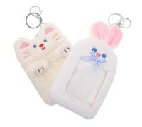 Beavorty 2 Pièces Étui à Cartes en Peluche Blanc avec Porte-clés Rangement Sécurisé pour Carte D'identité Organiseur Mignon pour Étudiants à Accrocher aux Clés