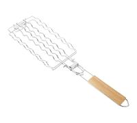 Beavorty Panier Barbecue en Acier Inoxydable et Bois, Résistant au Feu, Solide et Portable, pour Barbecue la Maison ou Pique-niques, pour Poulet et Légumes