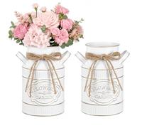 Beavorty Vase de Ferme Métal Galvanisé Blanc Seau Fleurs Séchées Vintage Pot Étanche Décoration Maison Vintage Rétro Chic 9x18x11.5cm Petit Broc Lait Rustique Jardin Pot